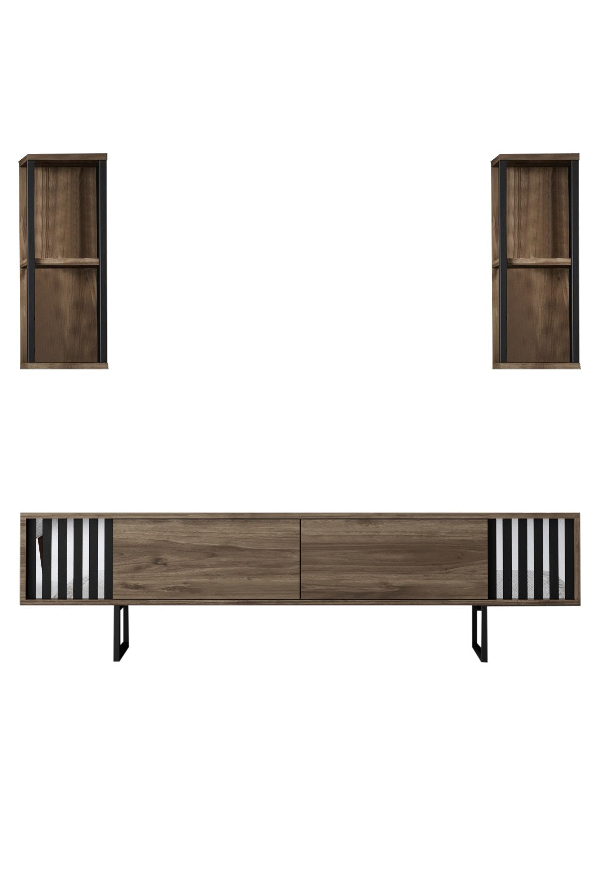 TV Furniture - TV Furniture Set Chrome Line Walnut Black Melamine 180x48x30 cm - Dimehouse
