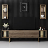 TV Furniture - TV Furniture Set Gold Line Walnut Black Melamine 180x48x30 cm - Dimehouse