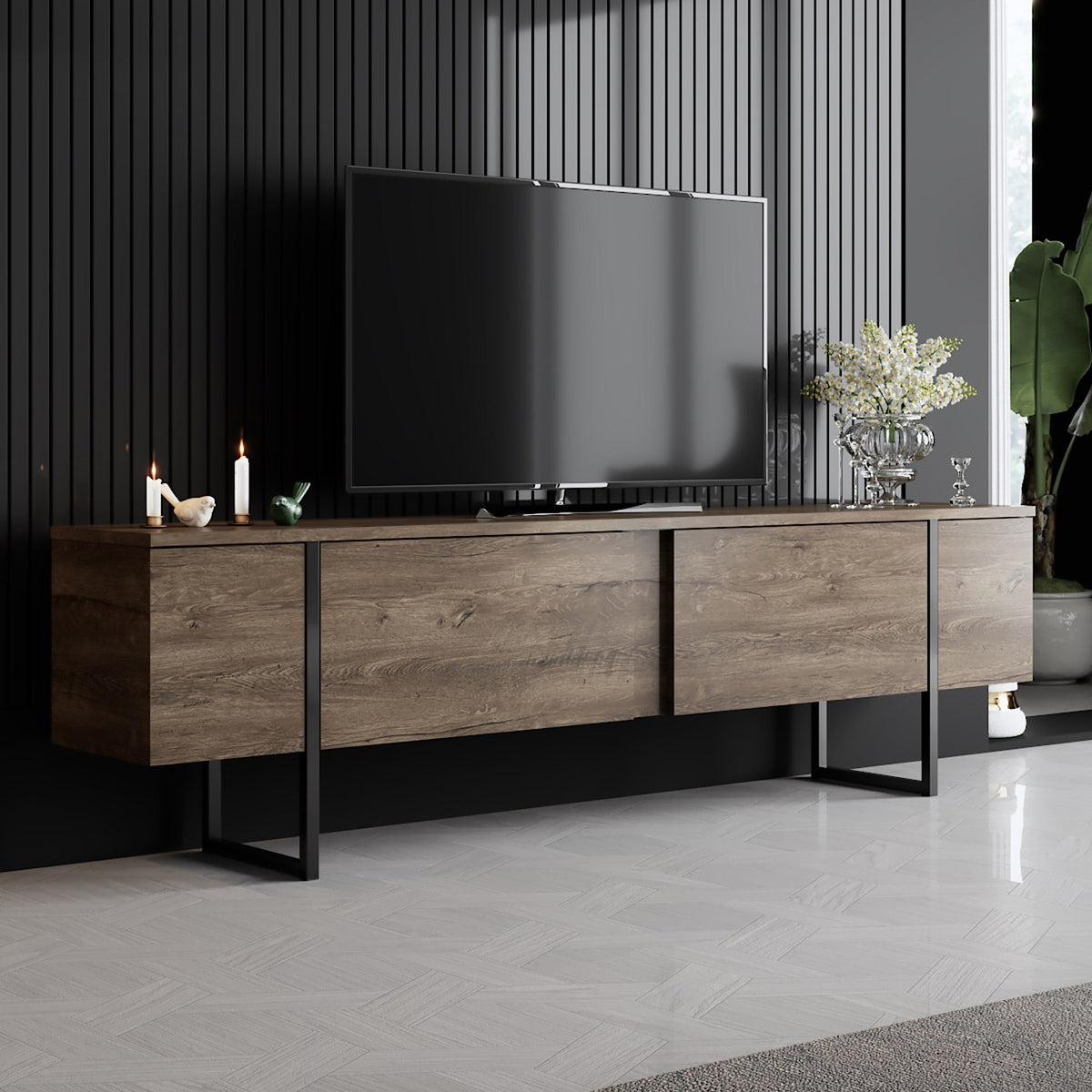 Furniture Sets - Furniture Set Walnut Luxury - Coffee Table + TV Furniture - Black Frame - Dimehouse