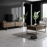 Furniture Sets - Furniture Set Walnut Luxury - Coffee Table + TV Furniture - Golden Frame - Dimehouse