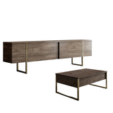 Furniture Sets - Furniture Set Walnut Luxury - Coffee Table + TV Furniture - Golden Frame - Dimehouse