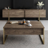 Furniture Sets - Furniture Set Walnut Luxury - Coffee Table + TV Furniture - Golden Frame - Dimehouse