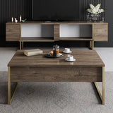 Furniture Sets - Furniture Set Walnut Luxury - Coffee Table + TV Furniture - Golden Frame - Dimehouse