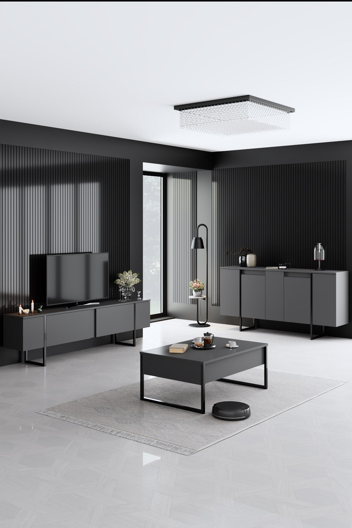 Sideboards - Modern Sideboard Anthracite Luxury 160x80x35 - Black Frame - Dimehouse