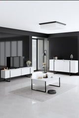 Sideboards - Modern Sideboard White Luxury 160x80x35 - Black Frame - Dimehouse