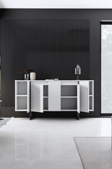 Sideboards - Modern Sideboard White Luxury 160x80x35 - Black Frame - Dimehouse