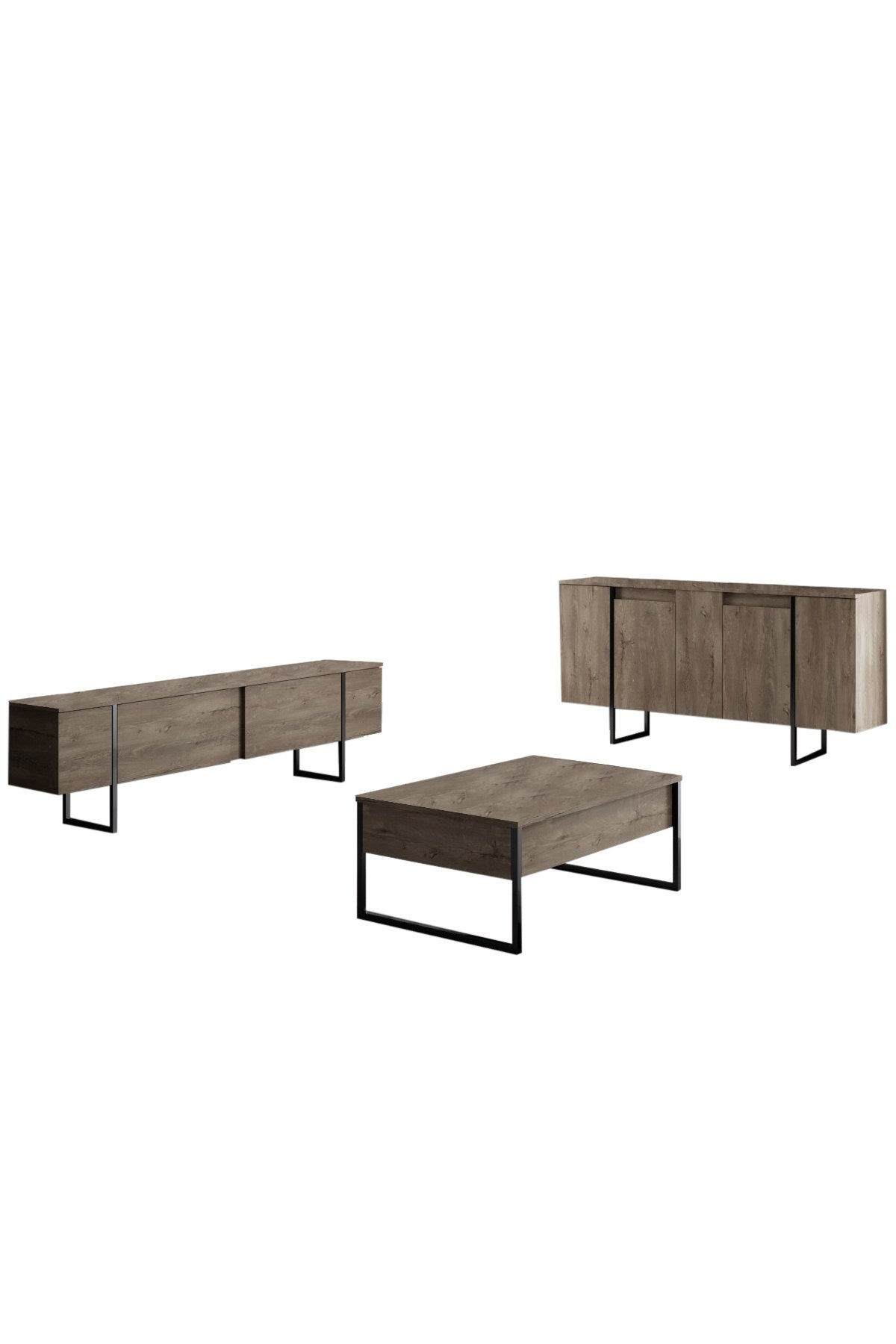 Sideboards - Modern Sideboard Walnut Luxury 160x80x35 - Black Frame - Dimehouse