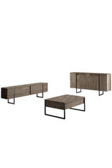 Furniture Sets - Furniture Set Walnut Luxury - Coffee Table + TV Furniture + Dresser - Black Frame - Dimehouse