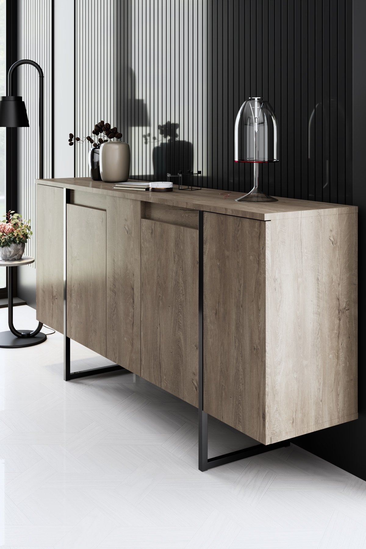 Furniture Sets - Furniture Set Walnut Luxury - Coffee Table + TV Furniture + Dresser - Black Frame - Dimehouse