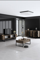 Furniture Sets - Furniture Set Walnut Luxury - Coffee Table + TV Furniture + Dresser - Black Frame - Dimehouse