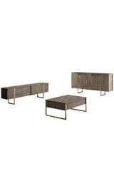 Furniture Sets - Furniture Set Walnut Luxury - Coffee Table + TV Furniture + Sideboard - Golden Frame - Dimehouse