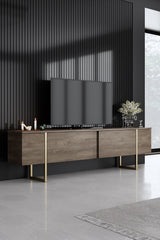 Furniture Sets - Furniture Set Walnut Luxury - Coffee Table + TV Furniture + Sideboard - Golden Frame - Dimehouse