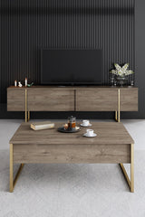 Furniture Sets - Furniture Set Walnut Luxury - Coffee Table + TV Furniture + Sideboard - Golden Frame - Dimehouse