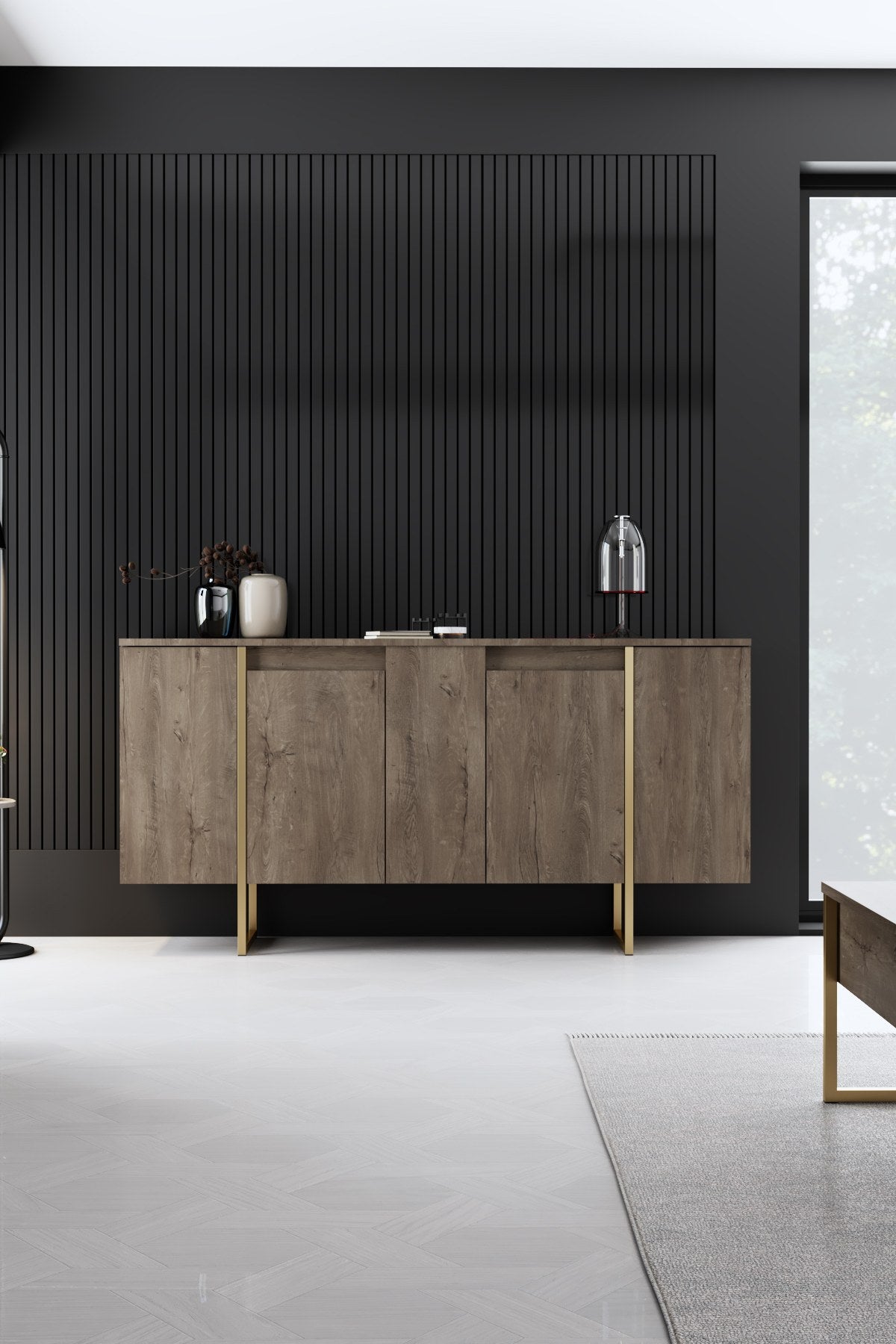 Furniture Sets - Furniture Set Walnut Luxury - Coffee Table + TV Furniture + Sideboard - Golden Frame - Dimehouse