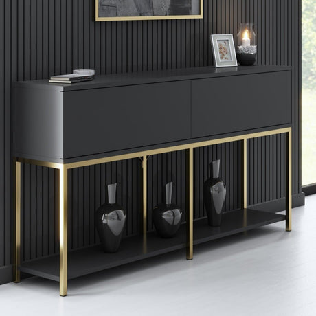 Sideboards - Modern Sideboard Anthracite Lord 150x30x80 - Gold Frame - Two Compartments - Dimehouse