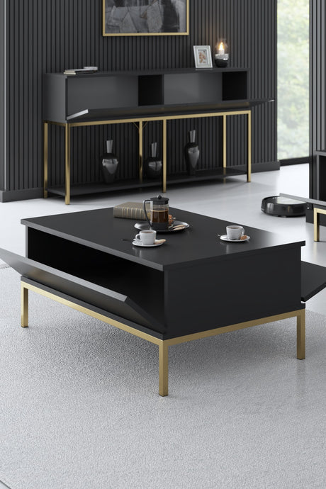Coffee tables - Rectangular Coffee Table Anthracite Lord 90x60 - Golden Frame - Dimehouse