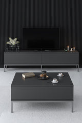 TV Furniture - TV Furniture Lord Anthracite Silver Melamine 180x47x30 cm - Dimehouse