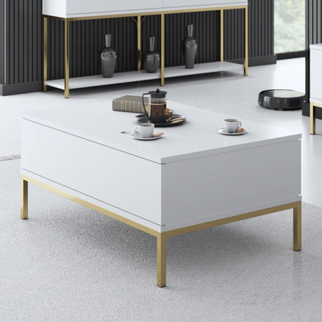 Coffee Tables - Rectangular Coffee Table White Lord 90x60 - Golden Frame - Dimehouse