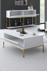 Coffee Tables - Rectangular Coffee Table White Lord 90x60 - Golden Frame - Dimehouse
