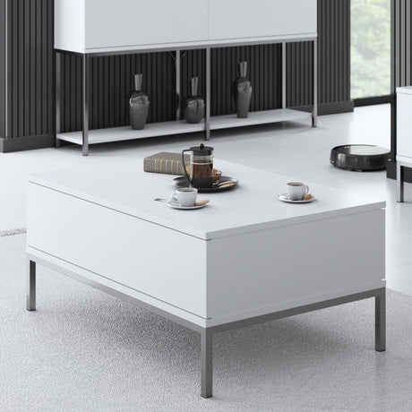 Coffee Tables - Rectangular Coffee Table White Lord 90x60 - Silver Frame - Dimehouse
