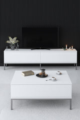 Coffee Tables - Rectangular Coffee Table White Lord 90x60 - Silver Frame - Dimehouse