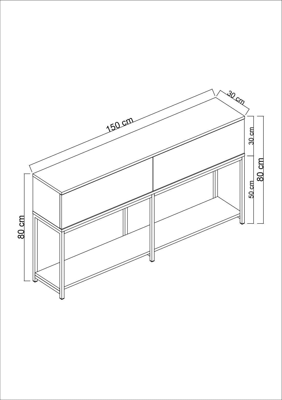 Sideboards - Modern Sideboard White Lord 150x30x80 - Black Frame - Two Compartments - Dimehouse