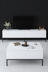 Coffee Tables - Rectangular Coffee Table White Lord 90x60 - Black Frame - Dimehouse