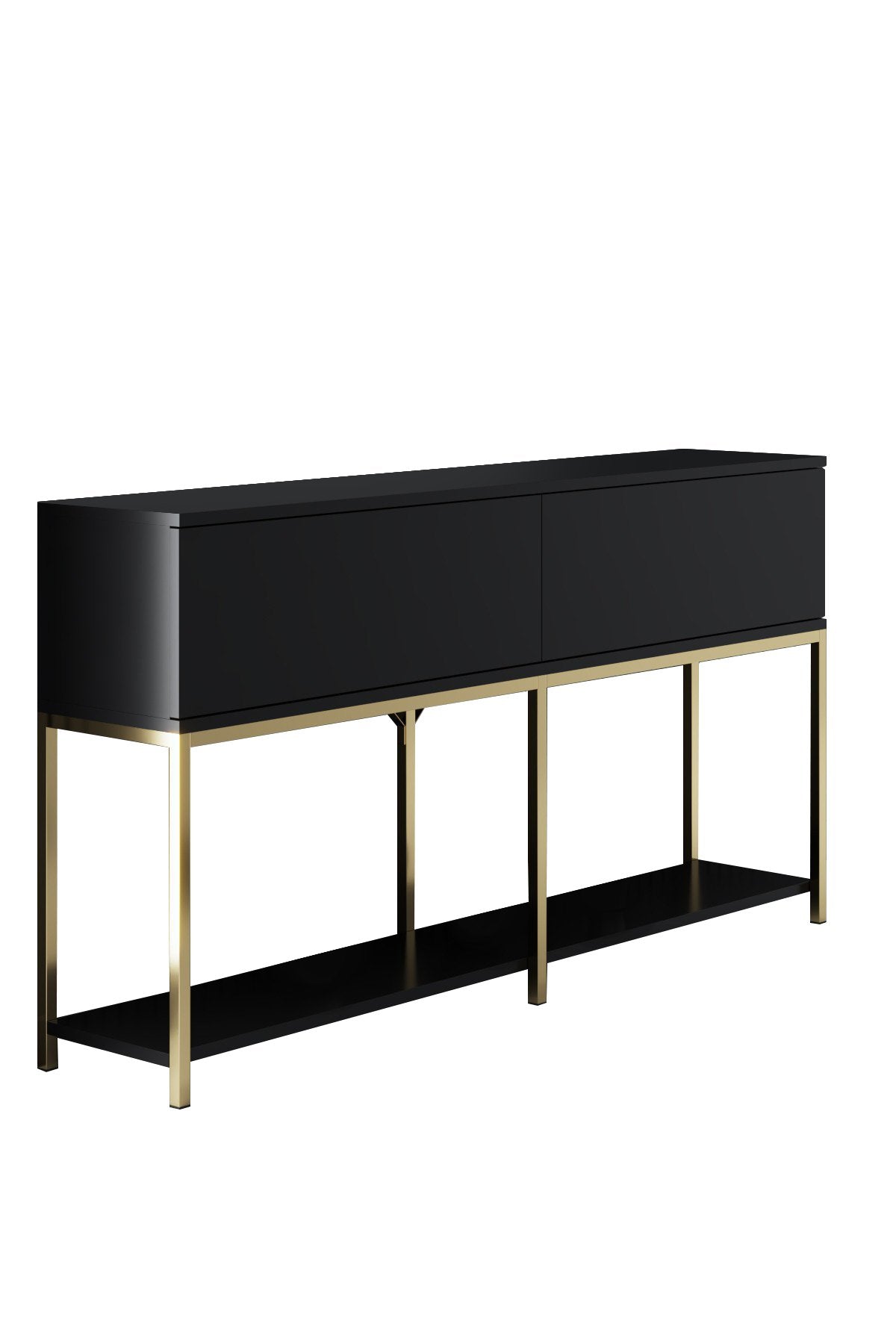 Sideboards - Modern Sideboard Black Lord 150x30x80 - Gold Frame - Two Compartments - Dimehouse
