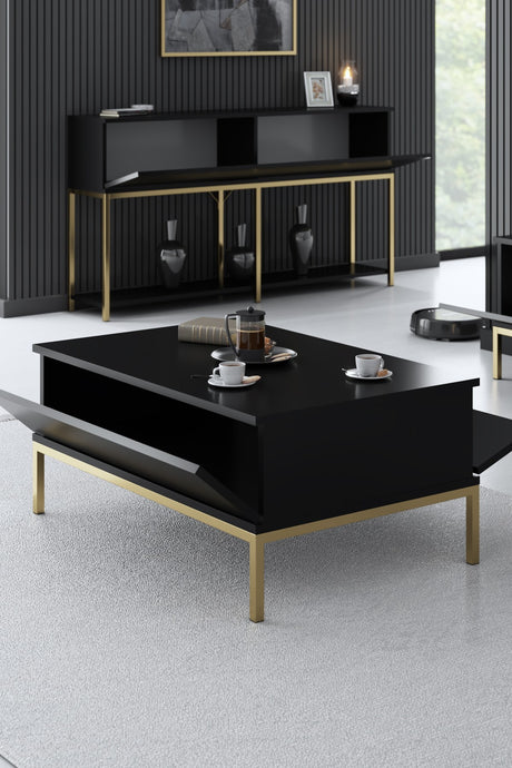 Coffee tables - Rectangular Coffee Table Black Lord 90x60 - Golden Frame - Dimehouse