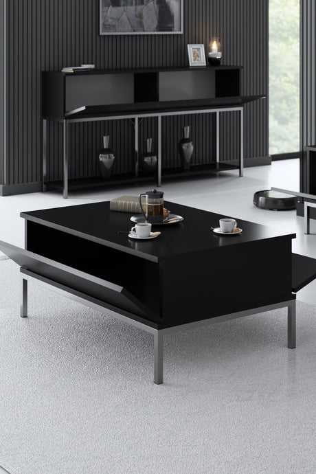 Coffee tables - Rectangular Coffee Table Black Lord 90x60 - Silver Frame - Dimehouse