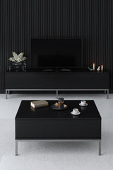 Coffee tables - Rectangular Coffee Table Black Lord 90x60 - Silver Frame - Dimehouse
