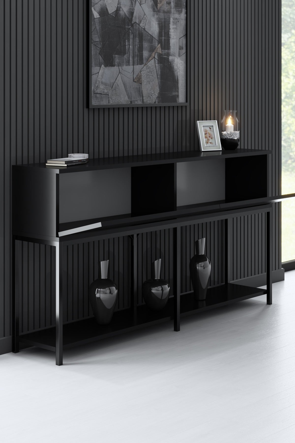 Sideboards - Modern Sideboard Black Lord 150x30x80 - Two Compartments - Dimehouse