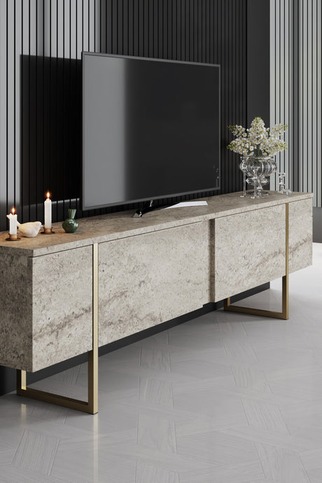 Furniture sets - Furniture set Travertine Luxury - Coffee table + TV Furniture + Dresser Luxury - Gold Frame - Dimehouse