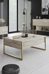 Furniture sets - Furniture set Travertine Luxury - Coffee table + TV Furniture + Dresser Luxury - Gold Frame - Dimehouse