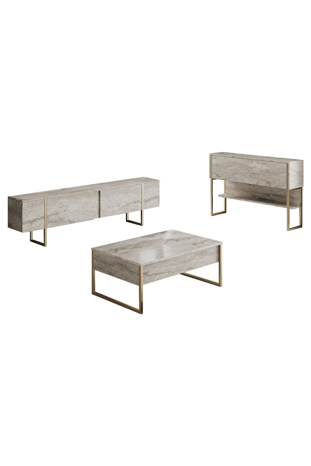 Furniture sets - Furniture set Travertine Luxury - Coffee table + TV Furniture + Dresser Luxury - Gold Frame - Dimehouse