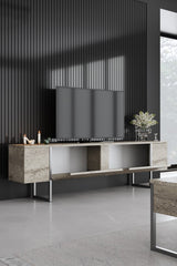 TV Furniture - TV Furniture Travertine Luxury 180x50x30 - Silver Frame - Dimehouse