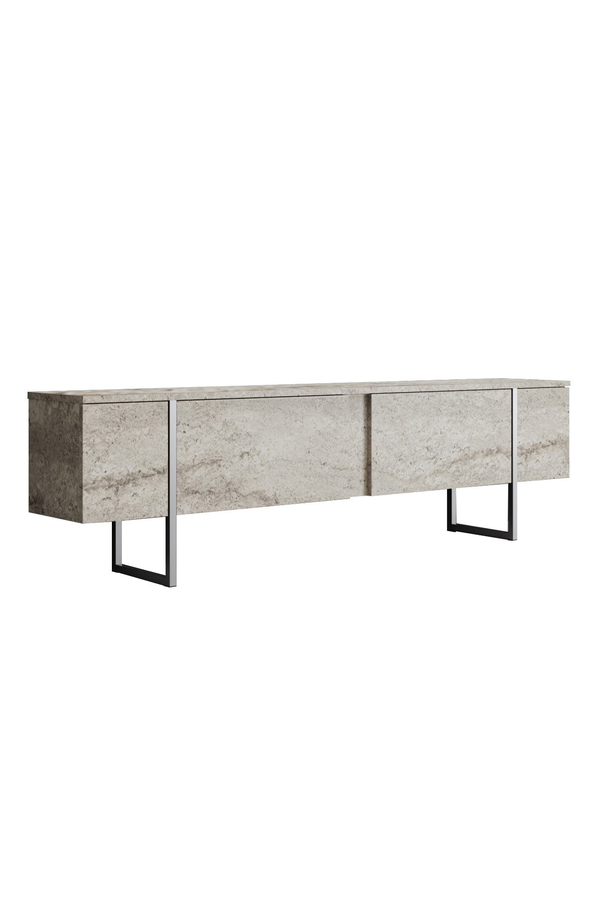 TV Furniture - TV Furniture Travertine Luxury 180x50x30 - Silver Frame - Dimehouse