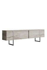 TV Furniture - TV Furniture Travertine Luxury 180x50x30 - Silver Frame - Dimehouse