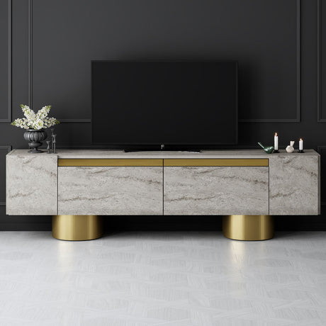 TV Furniture - TV Furniture Travertine Bohem 180x50x30 - Golden Frame - Dimehouse