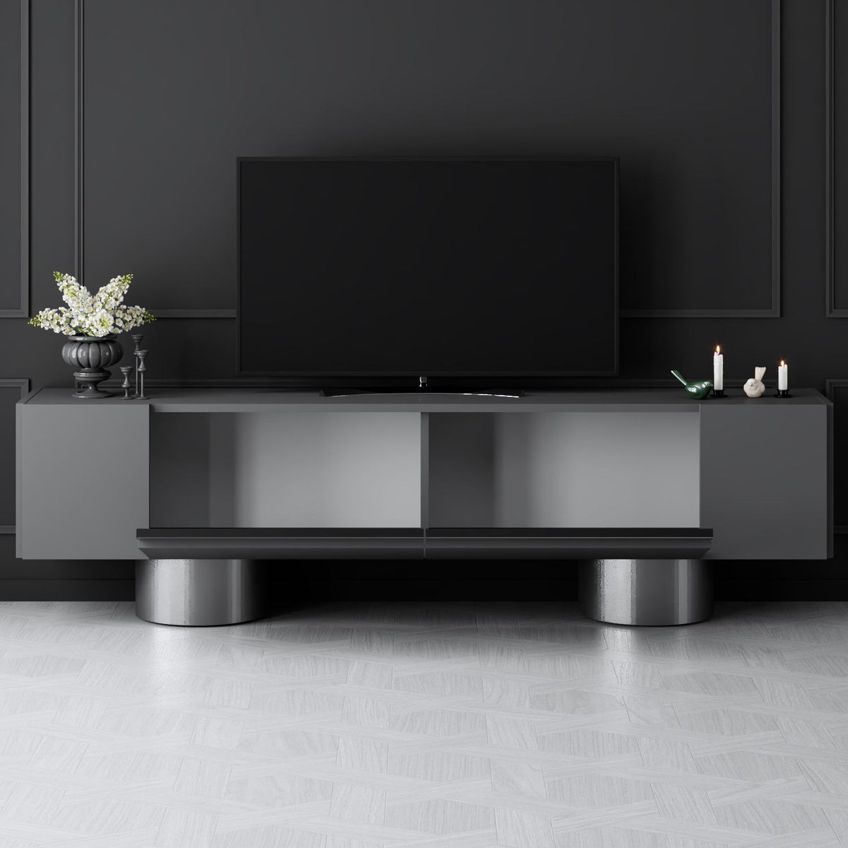 TV Furniture - TV Furniture Anthracite Bohem 180x50x30 - Silver Frame - Dimehouse