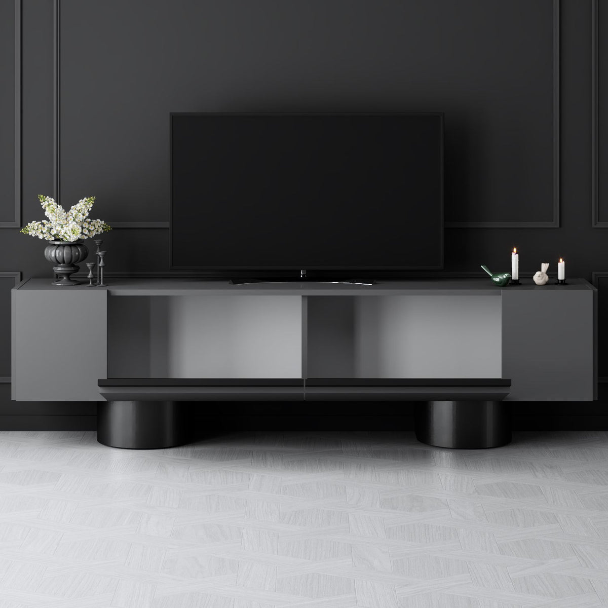 TV Furniture - TV Furniture Anthracite Bohem 180x50x30 - Black Frame - Dimehouse