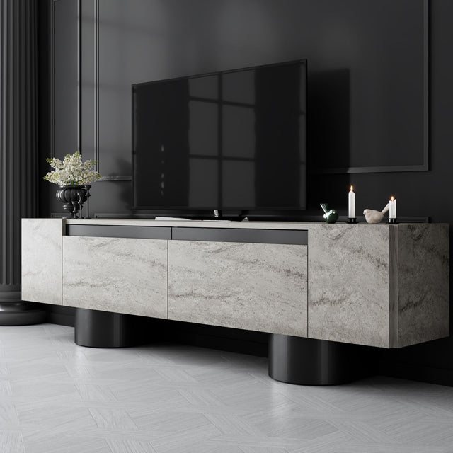 TV Furniture - TV Furniture Travertine Bohem 180x50x30 - Black Frame - Dimehouse
