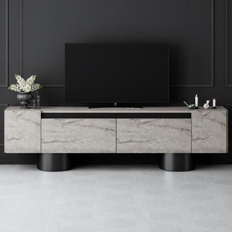 TV Furniture - TV Furniture Travertine Bohem 180x50x30 - Black Frame - Dimehouse