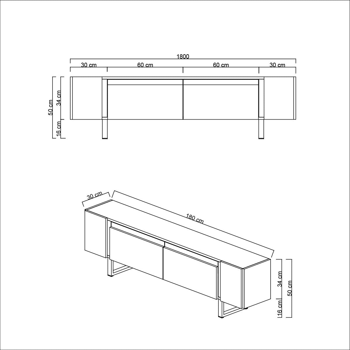 TV Furniture - TV Furniture White Yildiz 180x50x30 - Golden Frame - Dimehouse