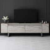TV Furniture - TV Furniture Travertine Yildiz 180x50x30 - Silver Frame - Dimehouse