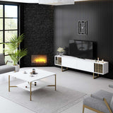 TV Furniture - TV Furniture White Gold Line 180x48x30 - Golden Frame - Dimehouse