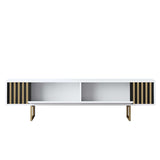 TV Furniture - TV Furniture White Gold Line 180x48x30 - Golden Frame - Dimehouse