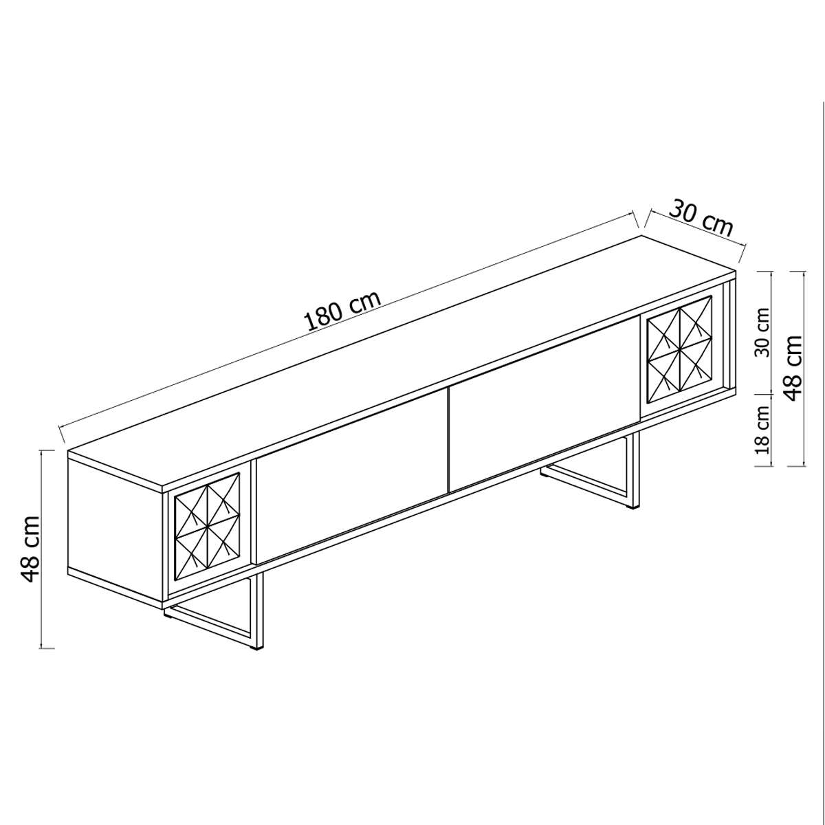 TV Furniture - TV Furniture White Gold Line 180x48x30 - Golden Frame - Dimehouse