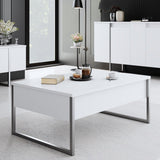 Coffee Tables - Rectangular Coffee Table White Luxury 90x60 - Silver Frame - Dimehouse