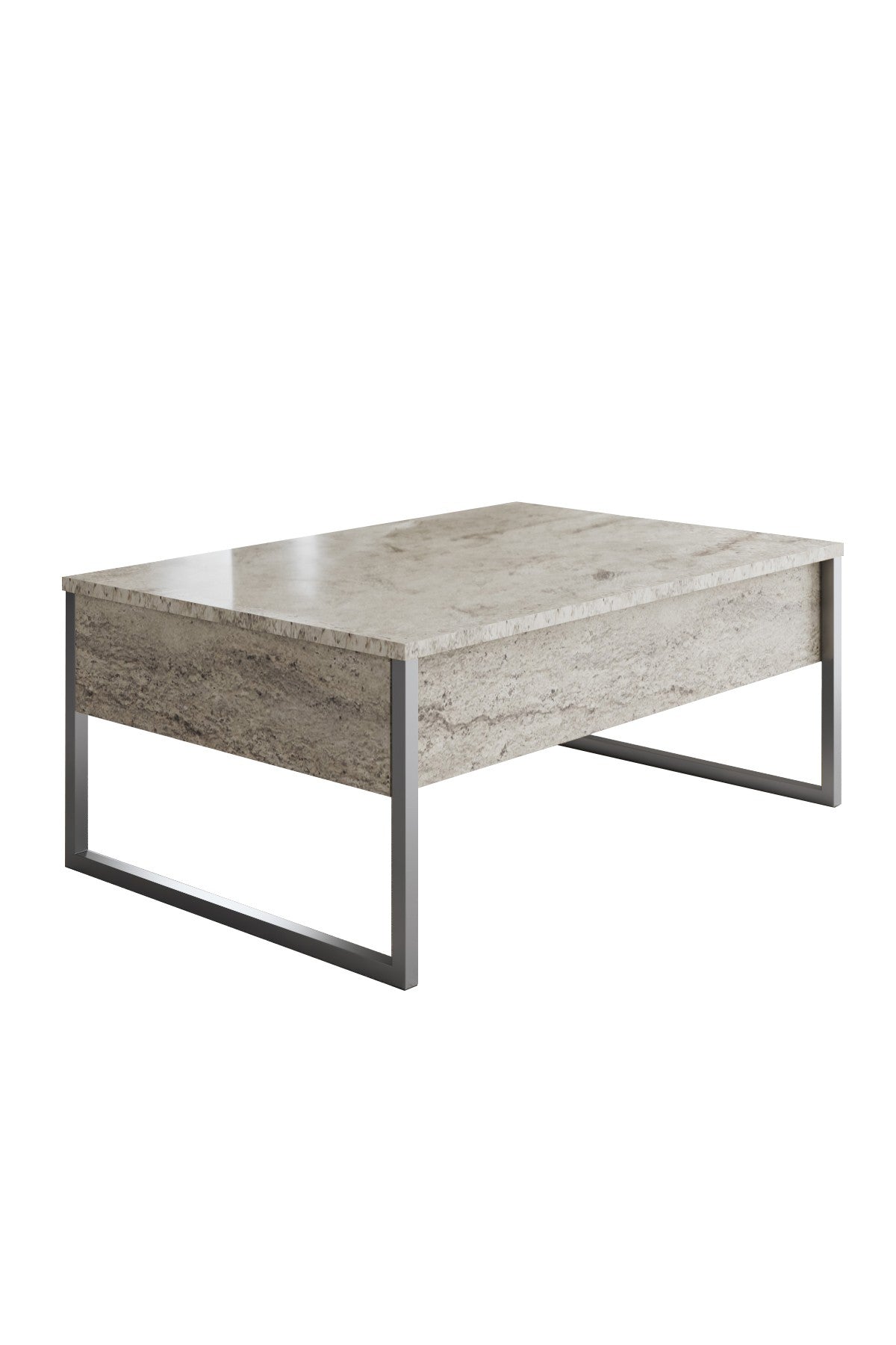 Coffee tables - Rectangular Coffee Table Travertine Luxury 90x60 - Silver Frame - Dimehouse